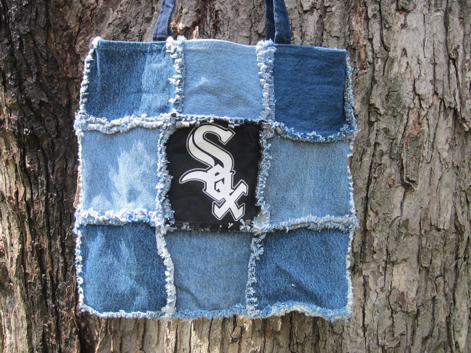 Blue Janes Bags: DIY Recycled Denim Jean White Sox Patchwork Tote Bag