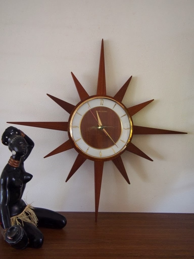 Cash5Gold midcentury VINTAGE 1960's JUNGHANS Starburst TEAK wall clock RETRO Sunburst