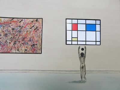 Nude Artist Worshiping at the Altar of Modern Art - Watercolor and Embedded Electronics by F. Lennox Campello, 2012