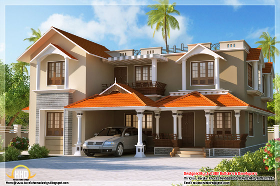 2980 square feet, 4 bedroom Kerala style home elevation 2