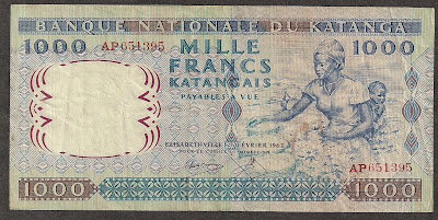 African banknotes Katanga currency 1000 Katangese francs bank note