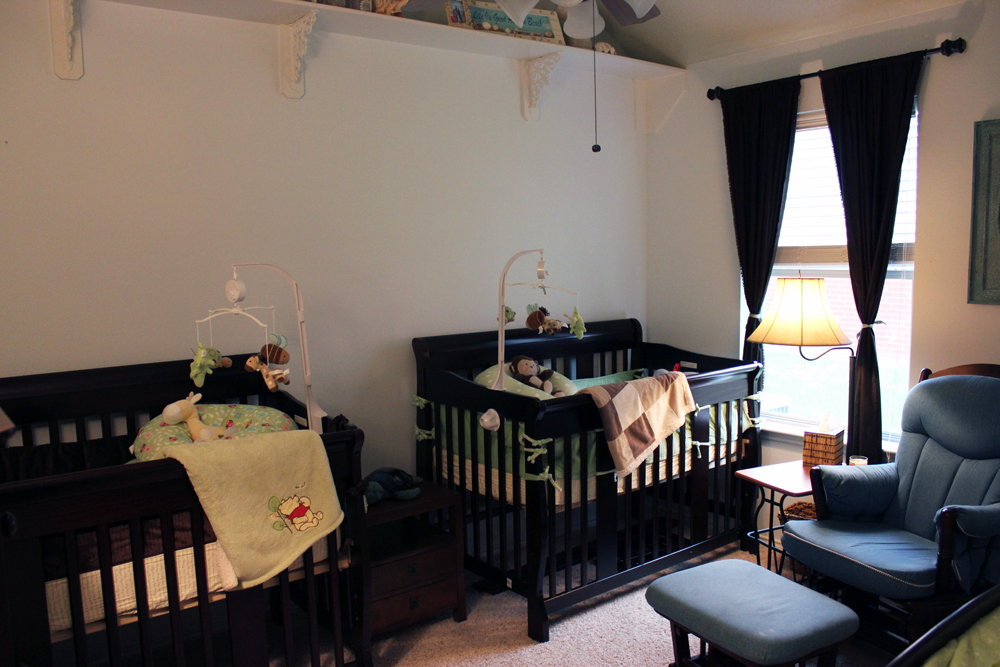 two cribs in small room