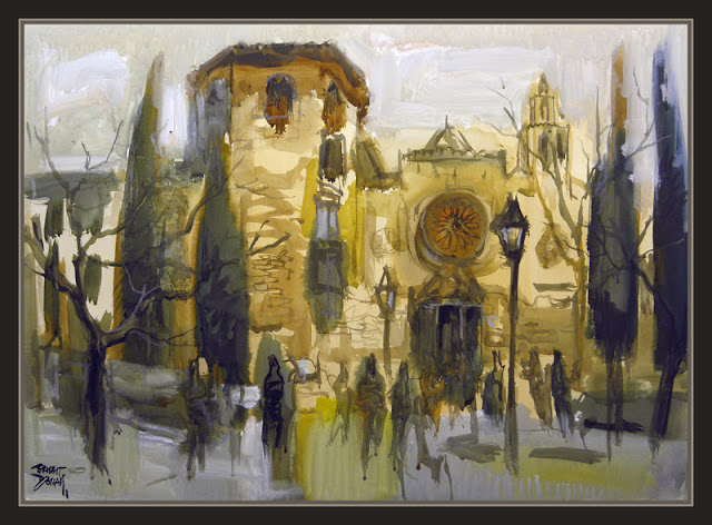 SANT CUGAT DEL VALLES-ACUARELAS-ACUARELA-PINTURA-MONESTIR-MONASTERIO-CUADROS-PINTOR-ERNEST DESCALS-