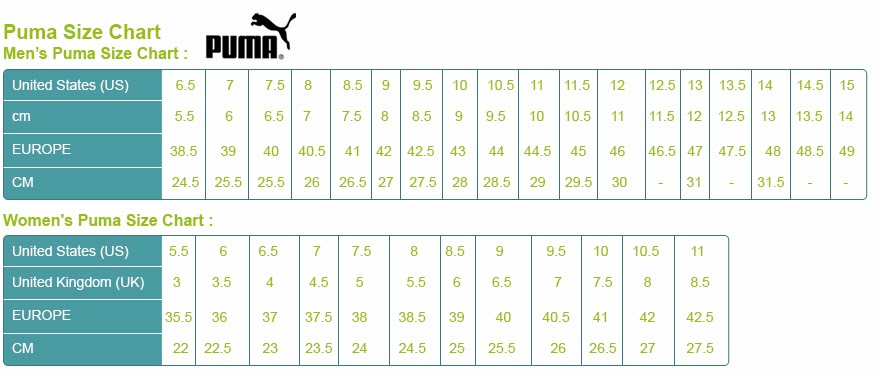 Puma Mens Size Chart