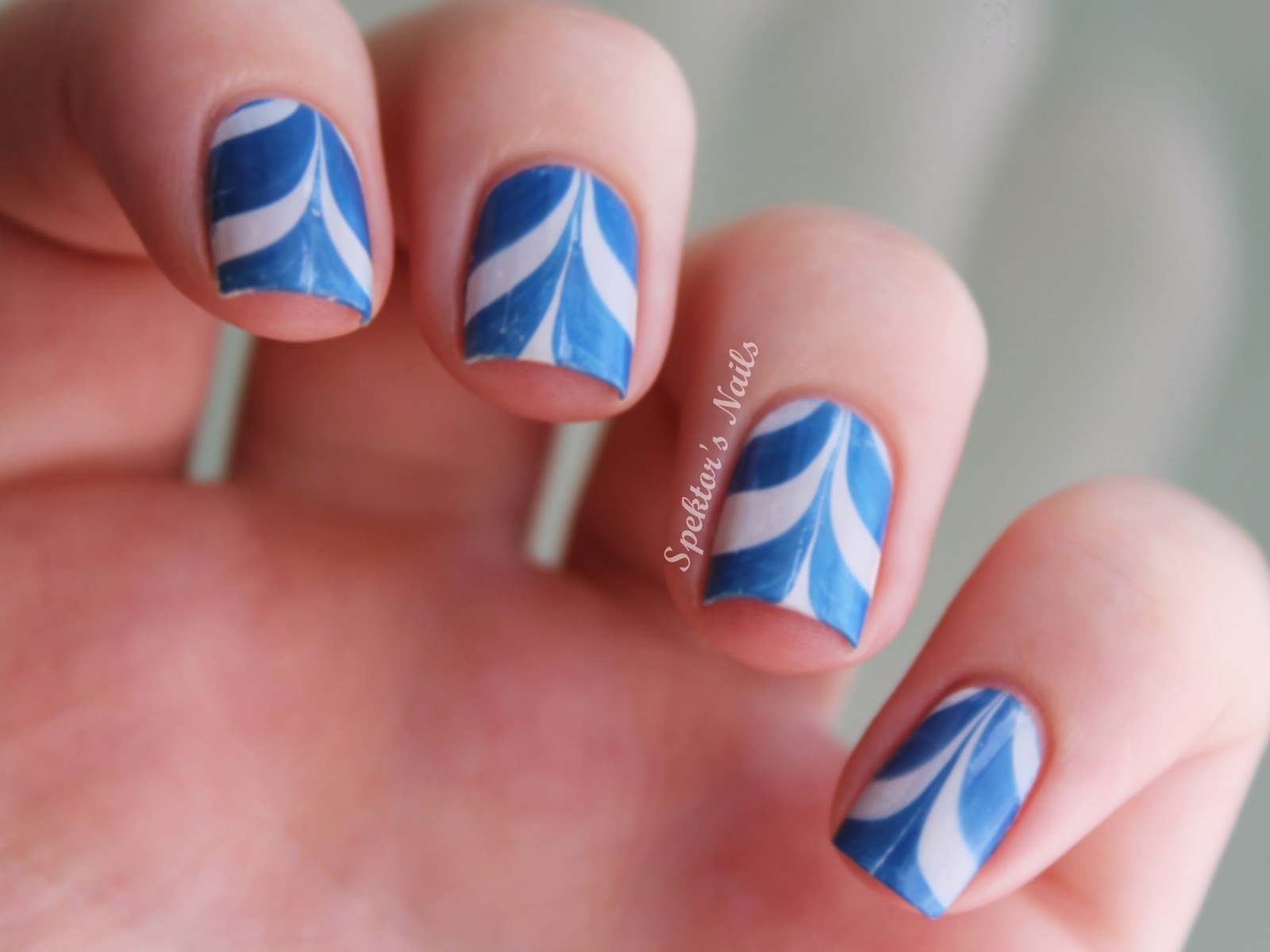 Blue and White Marble Nails with Rhinestones - wide 10
