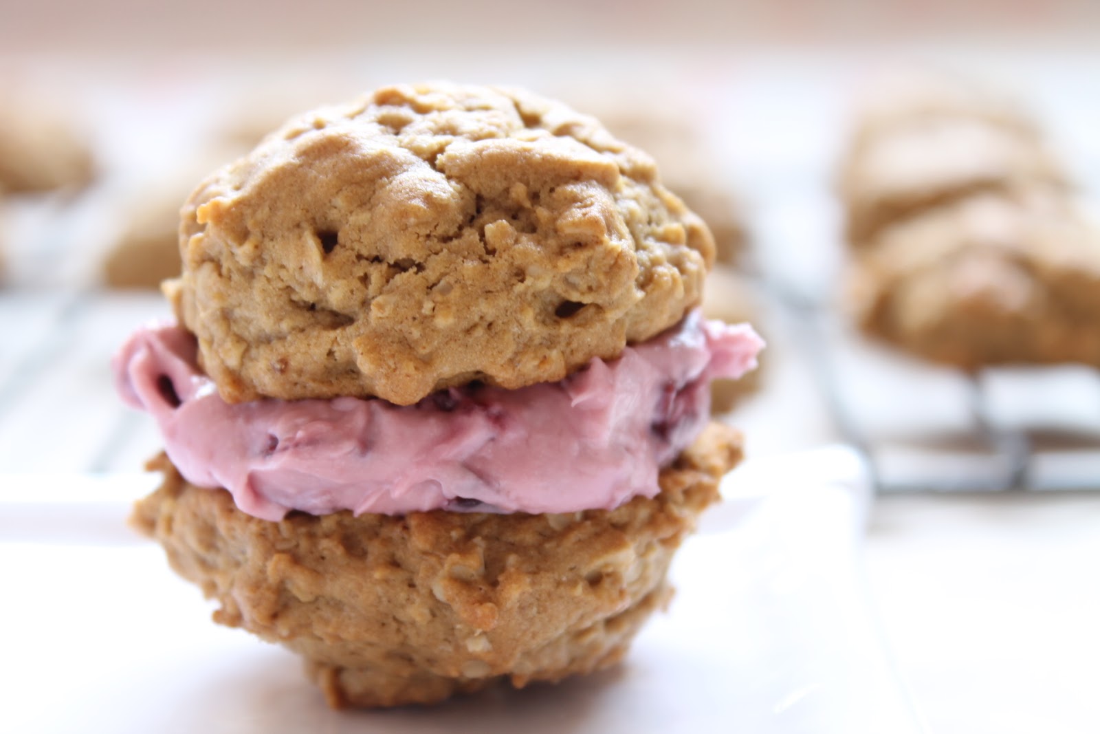 my bare cupboard Oatmeal whoopie pies with cherrycream cheese filling