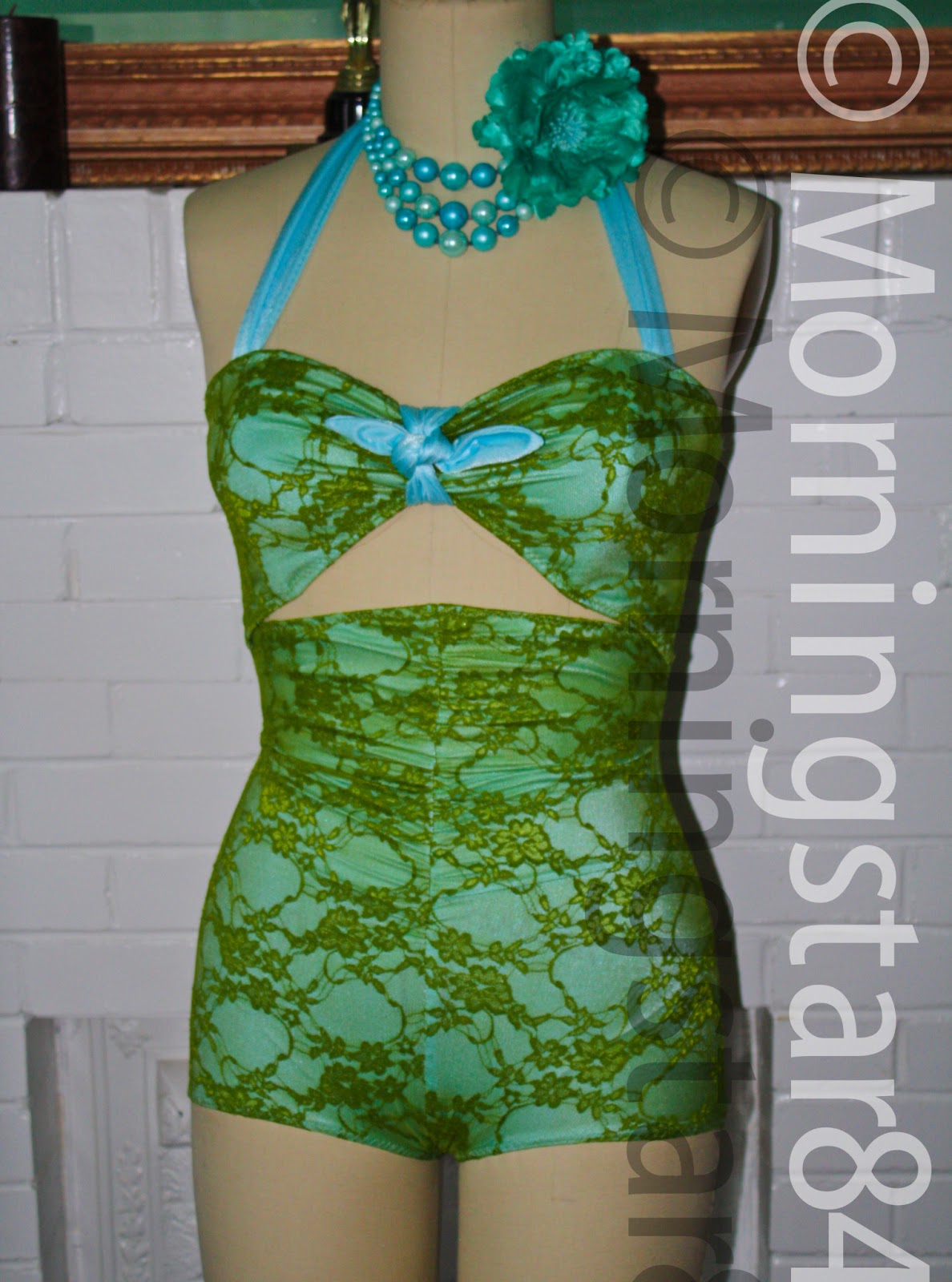 Morningstar Pinup Faux Bikini One Piece Pinup Swimsuit