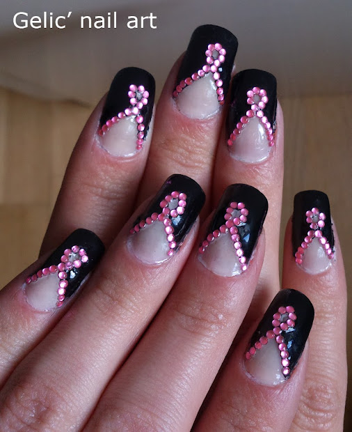 gelic' nail art pink ribbon rhinestone