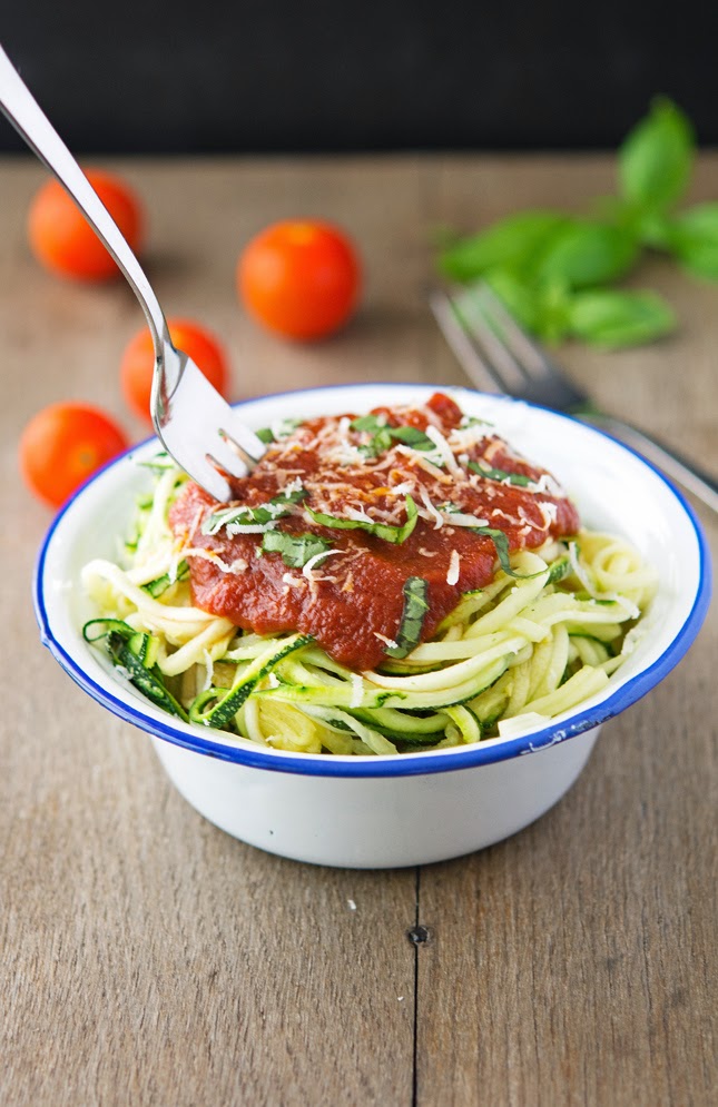 The Iron You: Zucchini Spaghetti (Zoodles) with Marinara Sauce