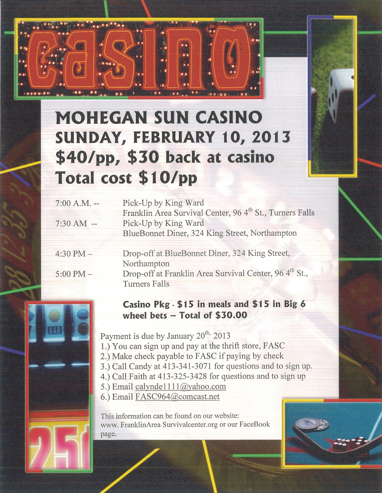 Franklin Area Survival Center Fundraiser Casino Bus Trip