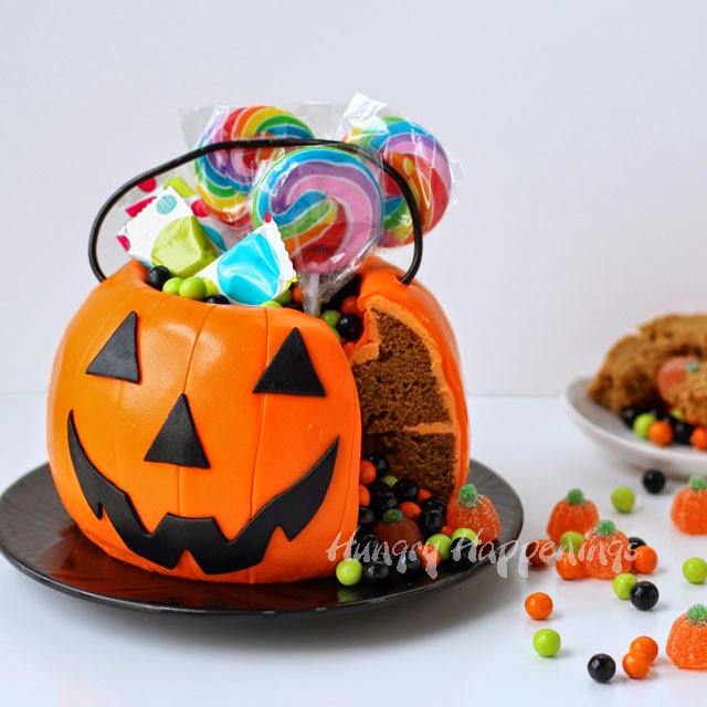 Pumpkin Pail Cake filled with Halloween Candy Hungry Happenings