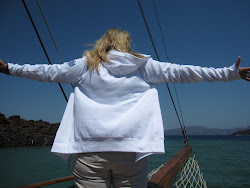 Barb on the bow of our yacht