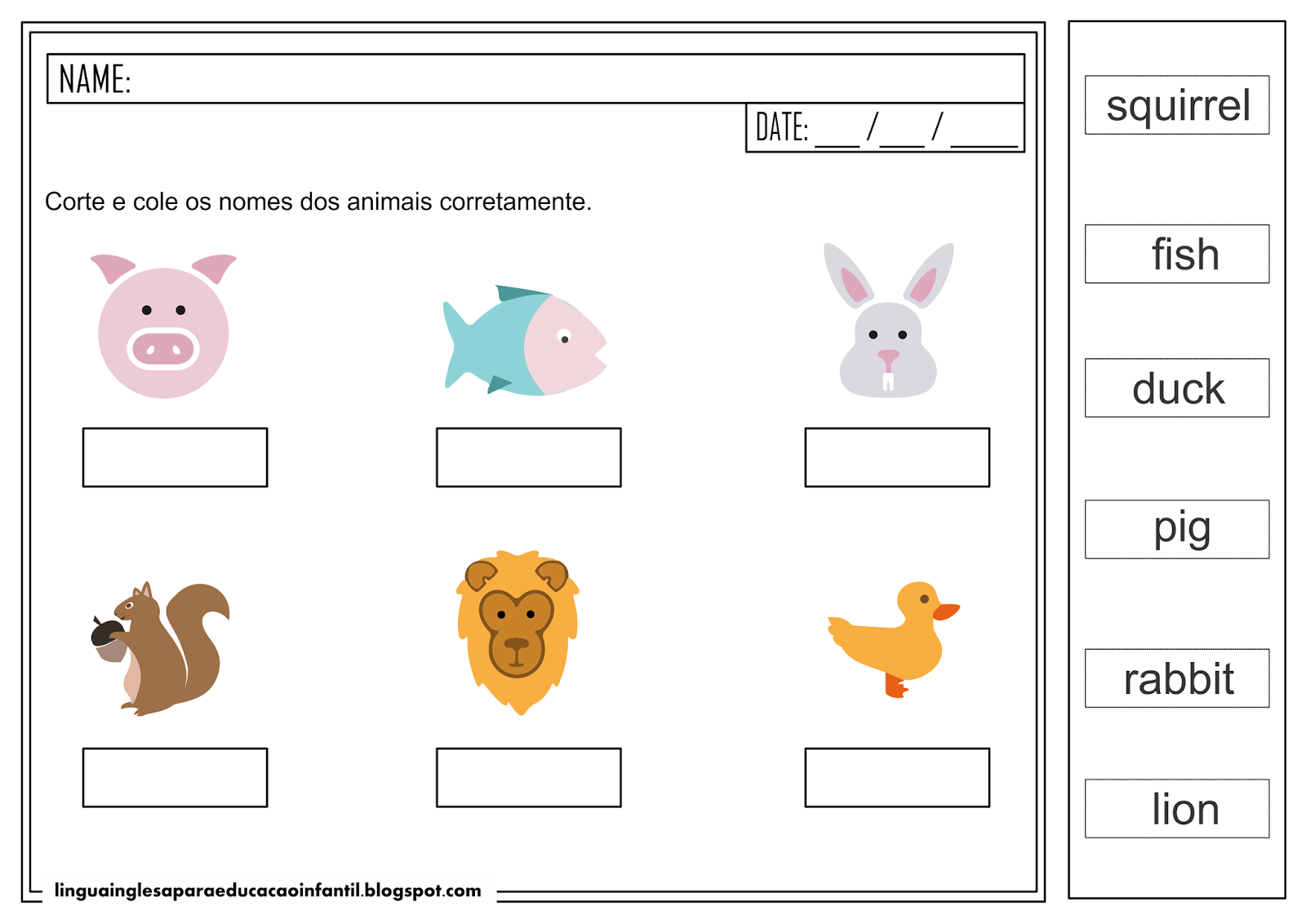 Atividades De Inglês Sobre Animais 6 Ano - MODISEDU