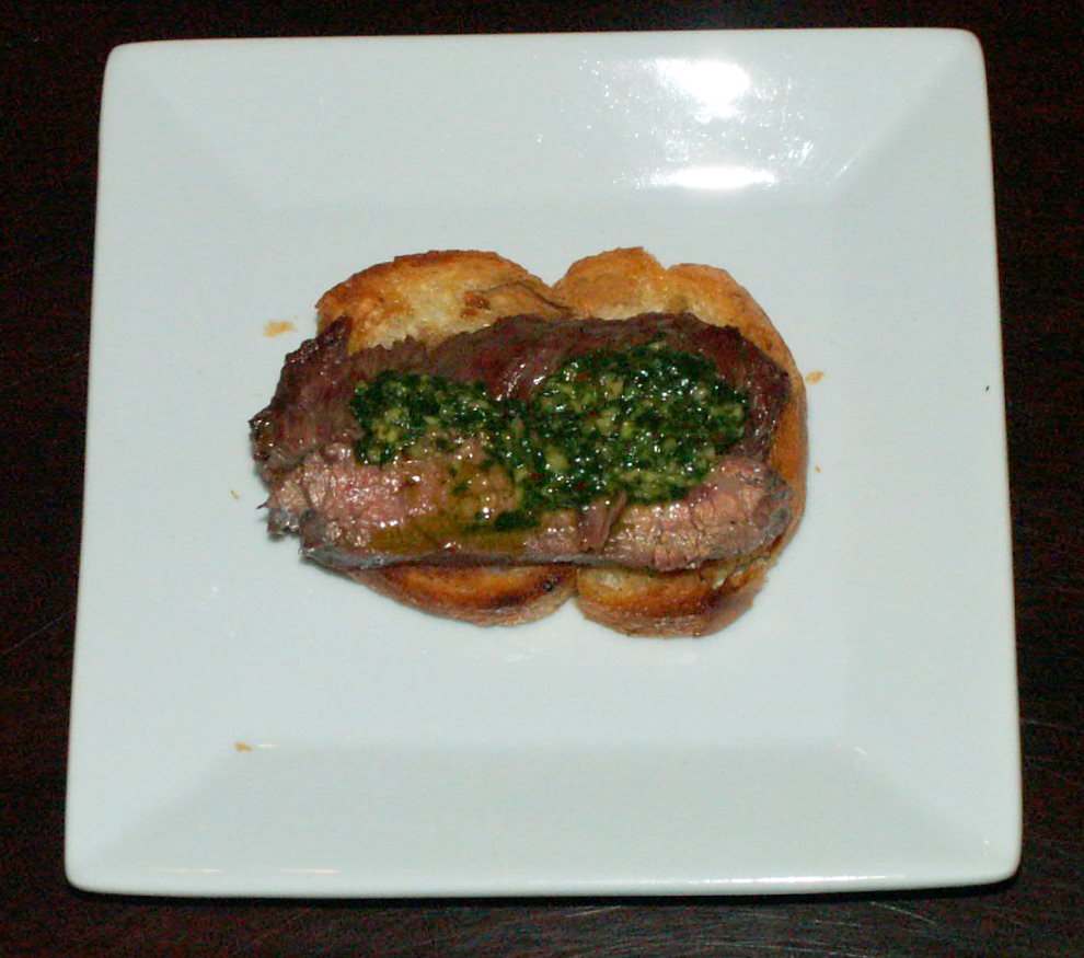 Party with Leah Flank Steak Crostini with Chimichurri Sauce