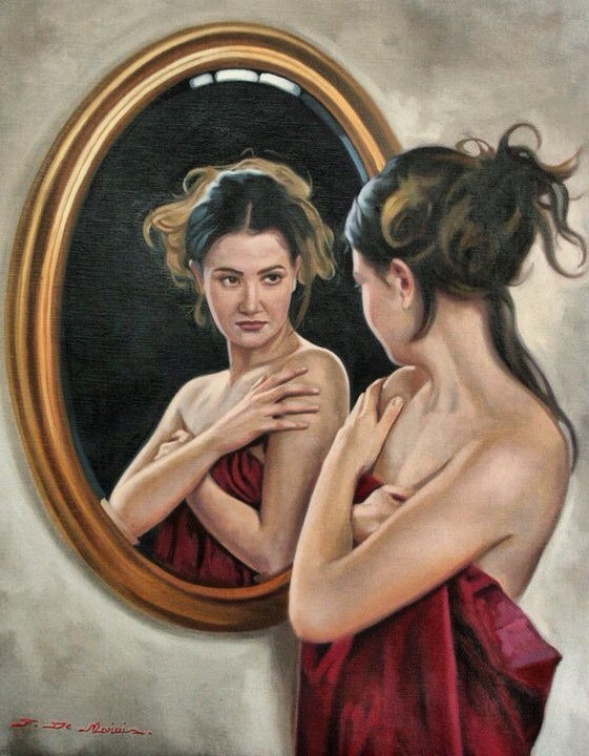 Голая дама у зеркального шкафа
