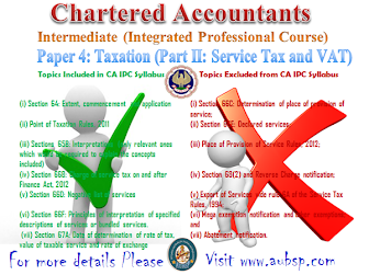 Topics included in and excluded from Syllabus of Service Tax Service Tax Applicability