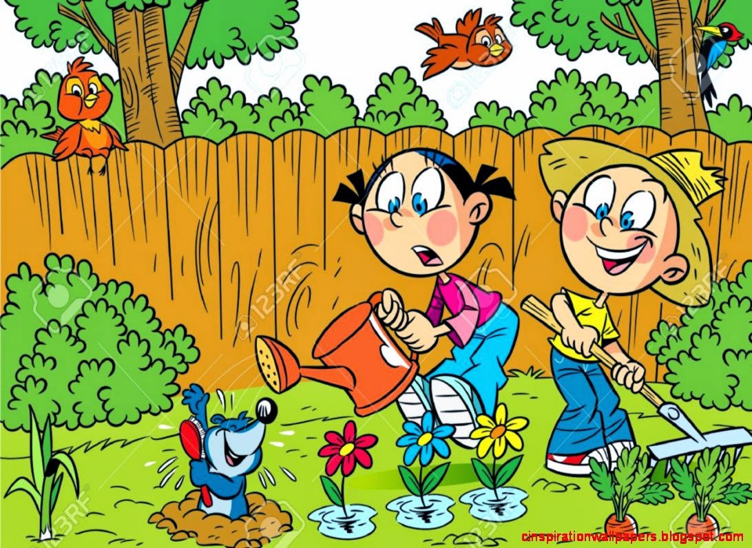 The Illustration Shows How A Boy And A Girl Working In The Garden The Illustration Shows How A Boy And A Girl Working In The Garden