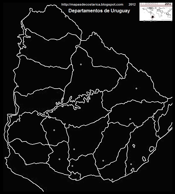 Mapa Político de URUGUAY, blanco y negro