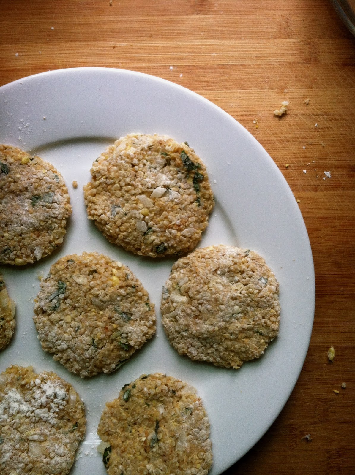 Slow Club Cookery. Quinoa Fritters with Fresh Corn & Basil Salad