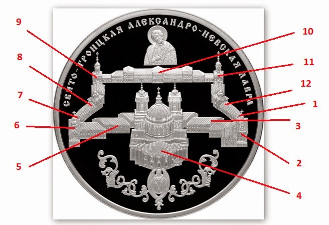 Что изображено на монете, посвященной Свято-Троицкой Александро-Невской лавры.