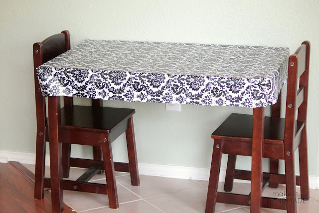 A sewn fitted stay put table cloth for a child's table. Project by Make It Handmade as part of the Making Home Series