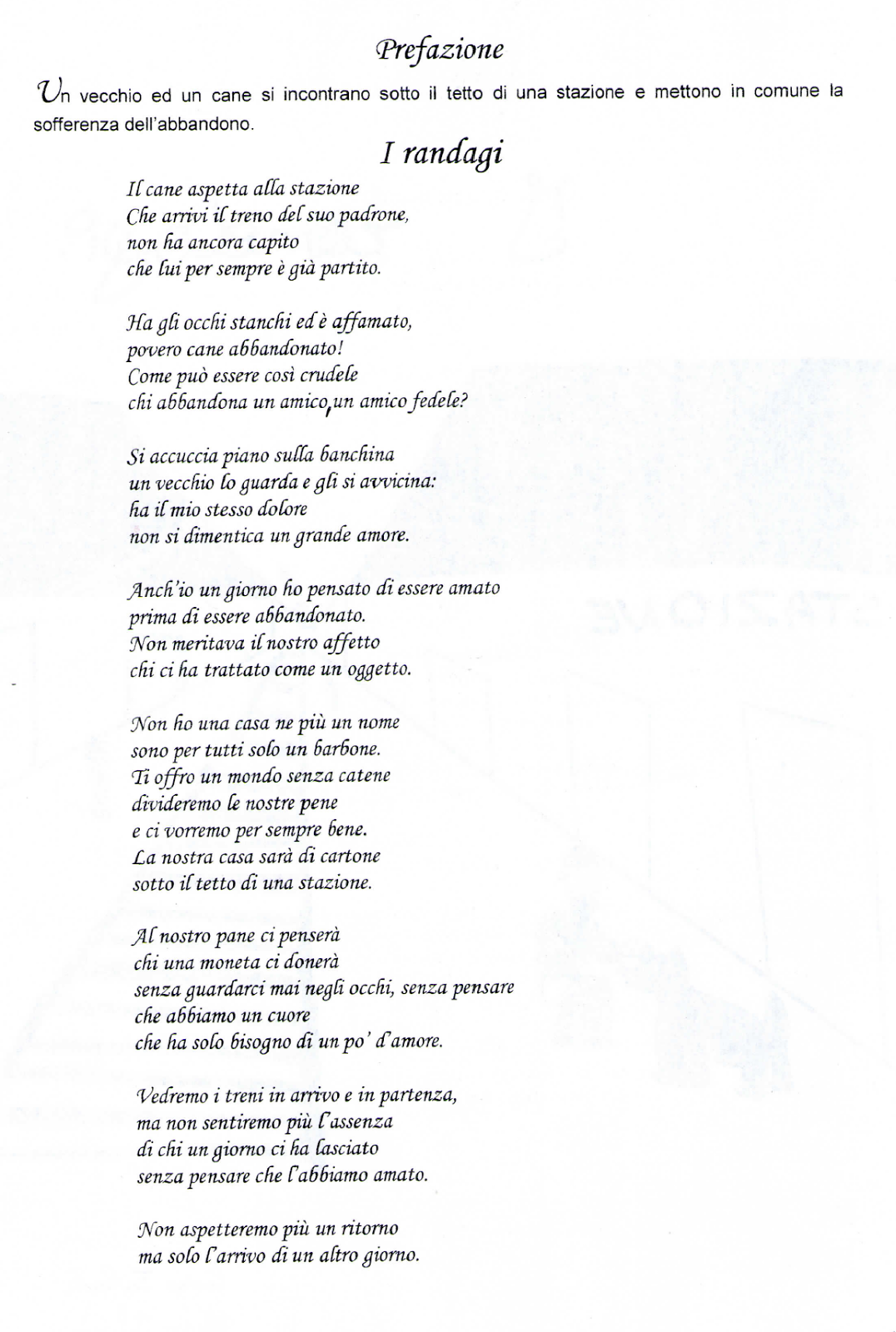 Comitato Per La Ferrovia Sicignano Lagonegro Poesia Sui Cani Randagi E Sulle Stazioni Ferroviarie Abbandonate