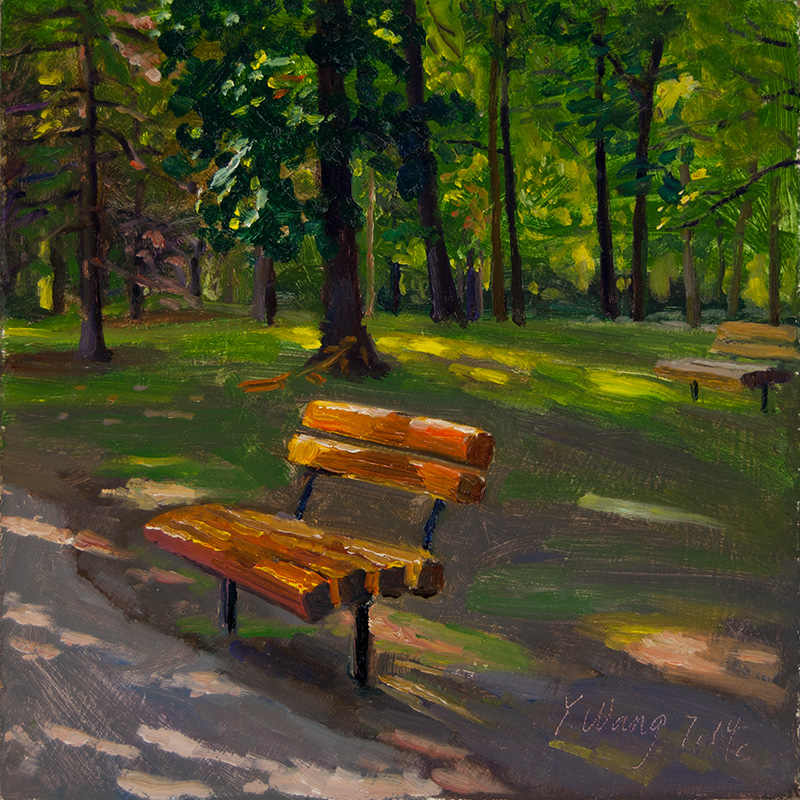 Wang Fine Art a bench in the park landscape plein air painting