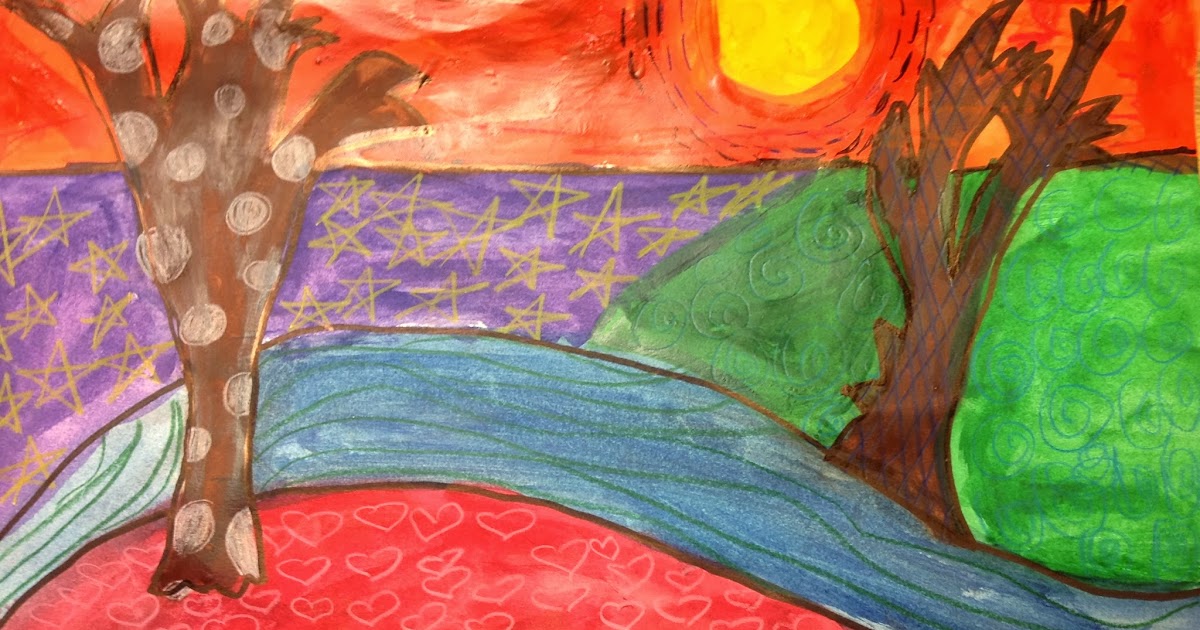 Splats, Scraps and Glue Blobs 5th Grade Landscapes with Zentangle