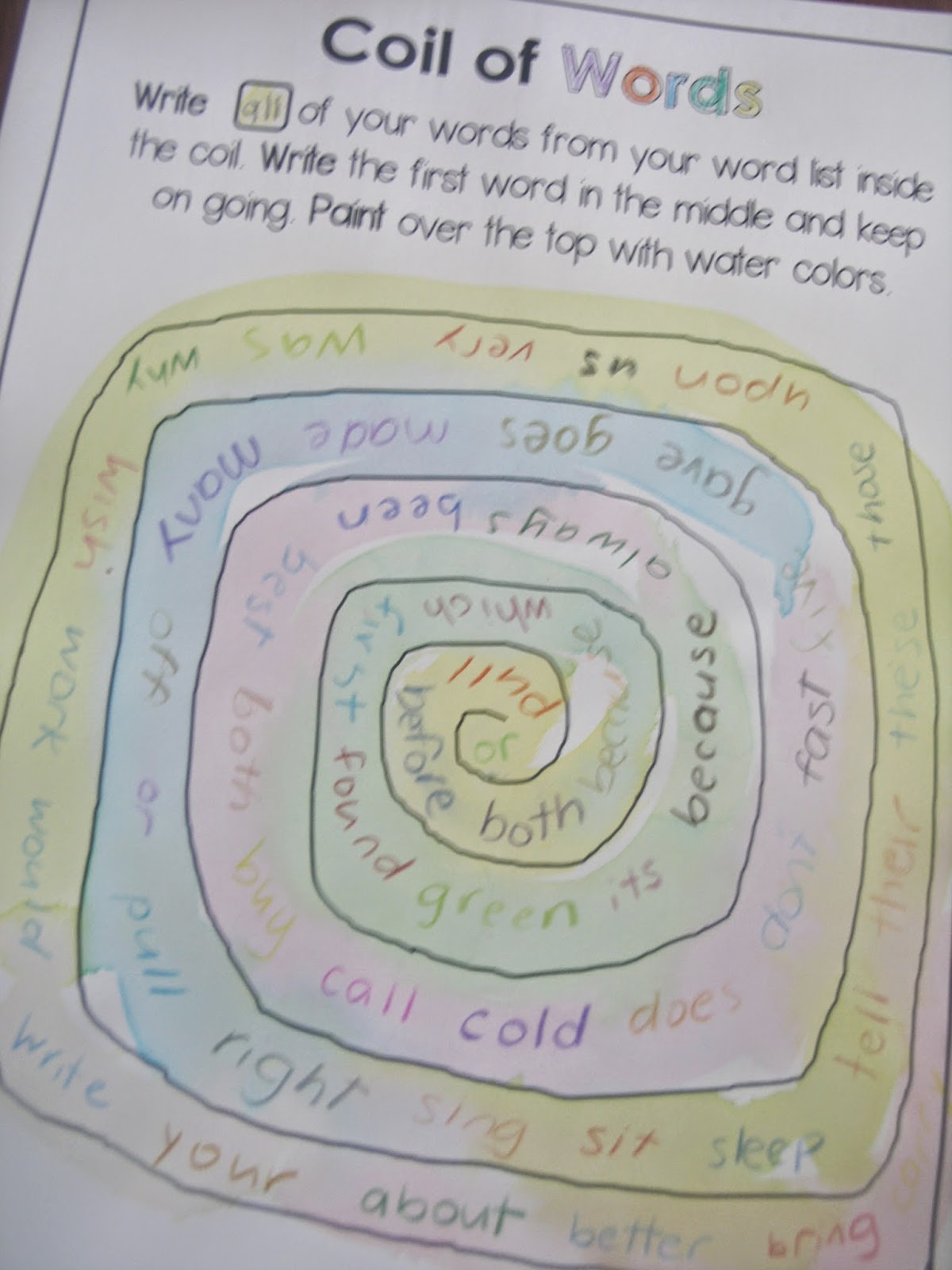 Coil of Words art page from Printables for any Word List file