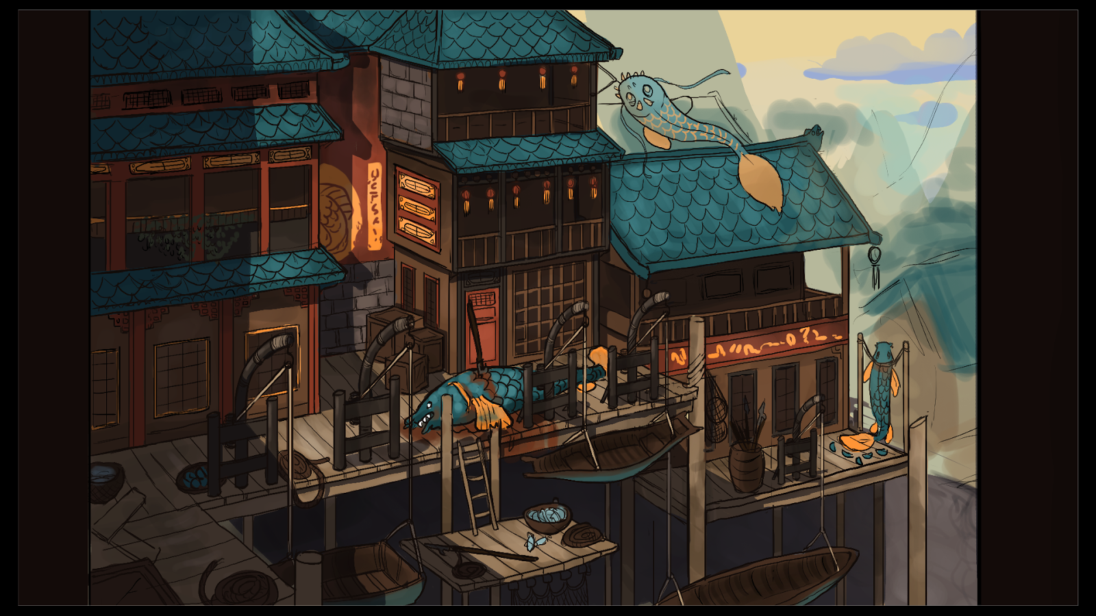Justine Warburton Hamer S Game Art Design Blog 3d Fishing Village Concept Art