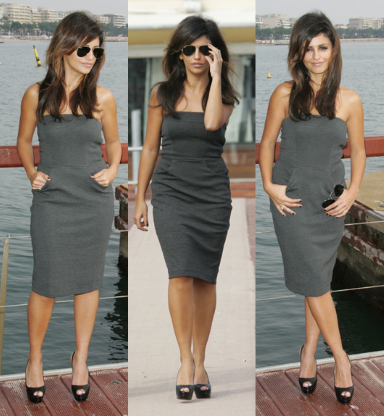 grey dress with black shoes