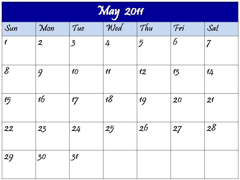blank may calendar 2011. lank calendar 2011 may.