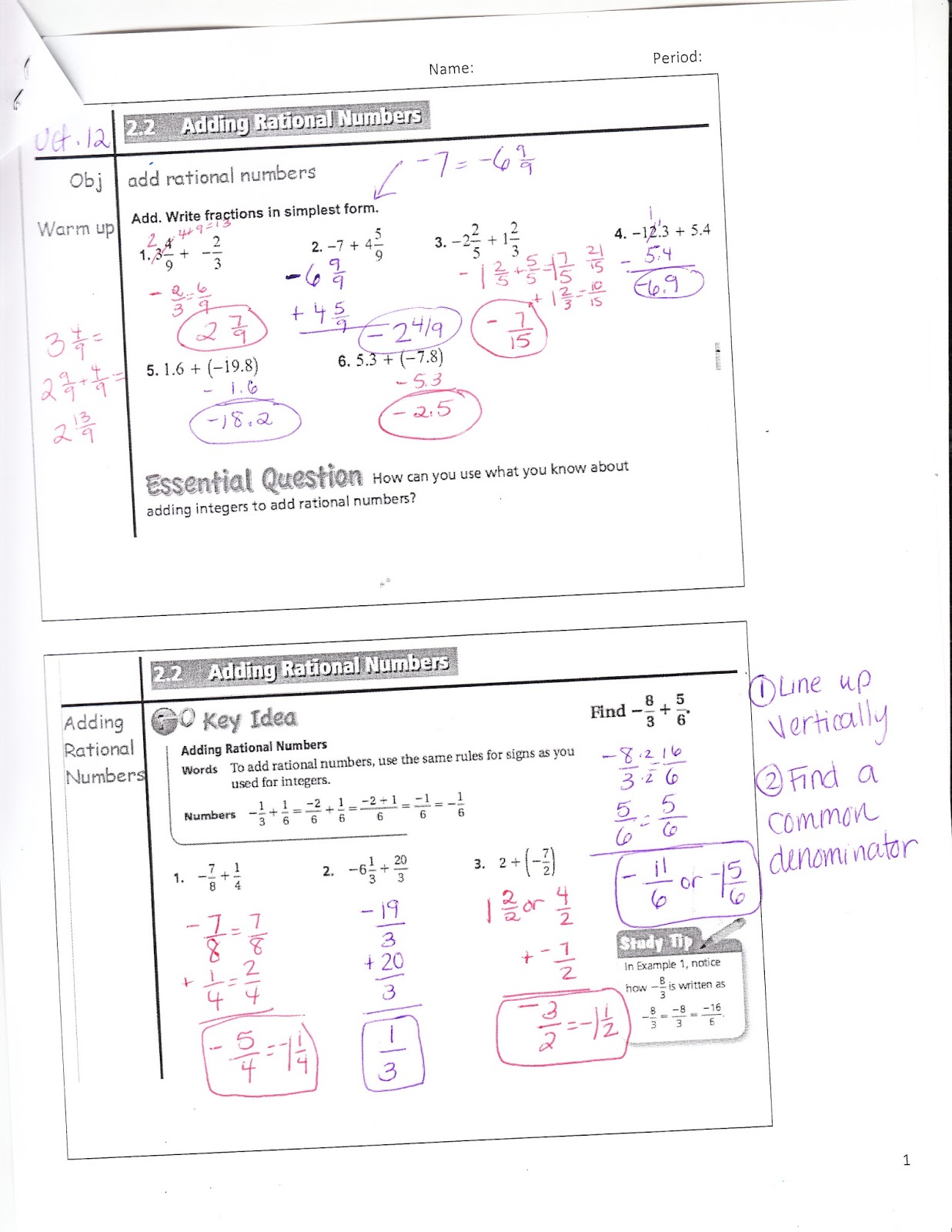 Ms. Jean's Classroom Blog: Math 7 2.2 Adding Rational Numbers