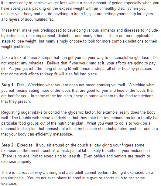 Quick Weight Loss Advices The 3Step Weight Loss Plan