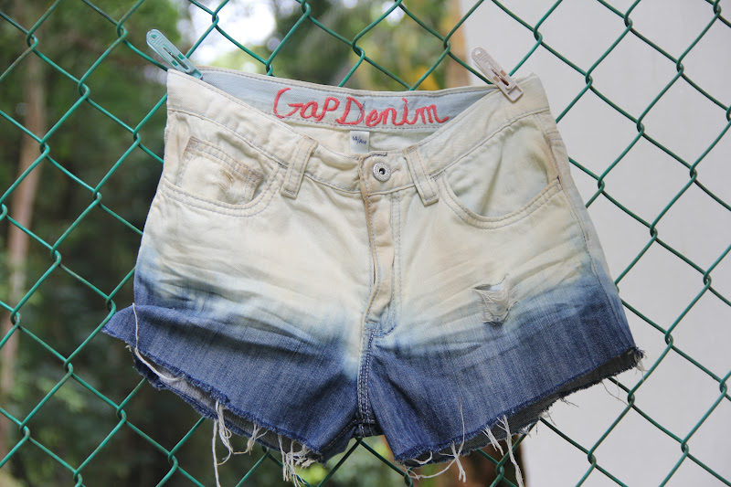 Queen Of Funky DIY Before and After Distressed and Bleached Denim Shorts