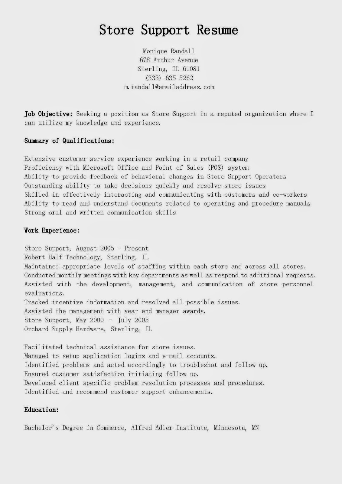point of sale support resume point of sale resume
