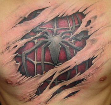 spiderman tattoos. Spiderman tattoo with 3d skin