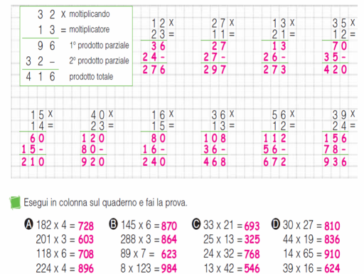 Moltiplicazioni In Colonna Con La Prova Verifiche matematica scuola primaria: Risorse: moltiplicazioni in