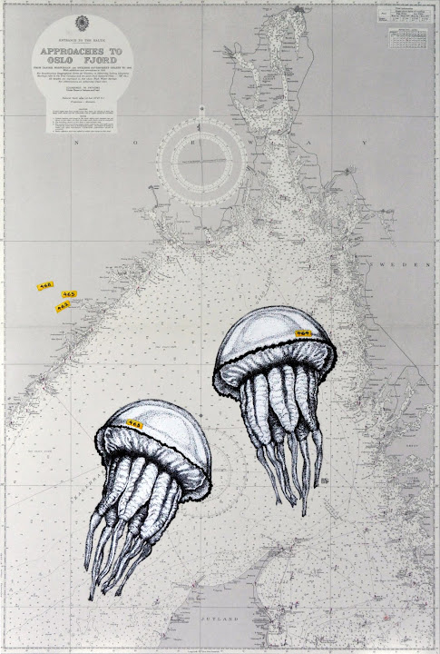 Seascape 26, 2011. Navigation map, acrylic on canvas, 100 x 70 cm