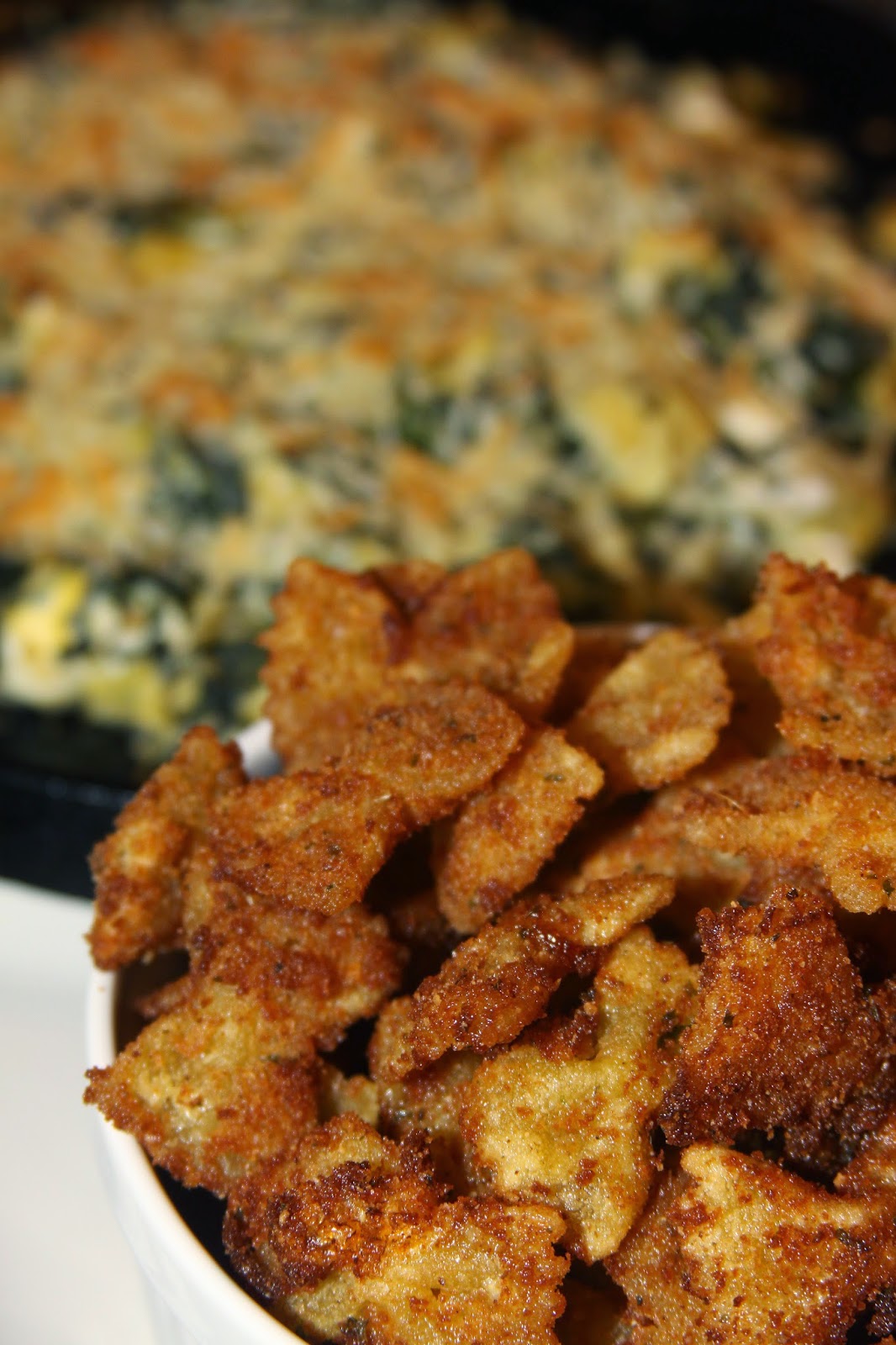 For the Love of Food Cheesy Spinach and Artichoke Dip with Fried Bow