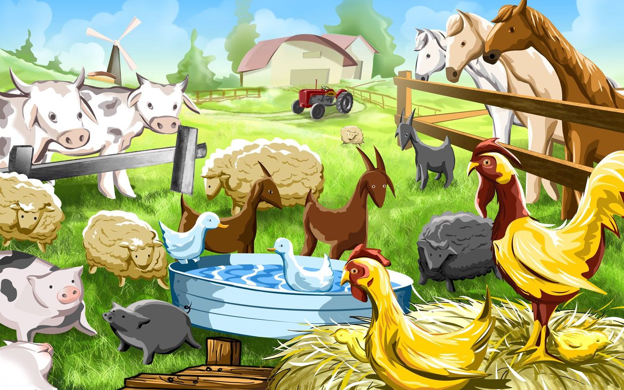 卡通可爱的农场动物矢量插画素材 Cute Farm animals set on white background. Vector – 设计小咖
