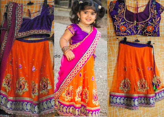 Small Baby in Orange Half Saree