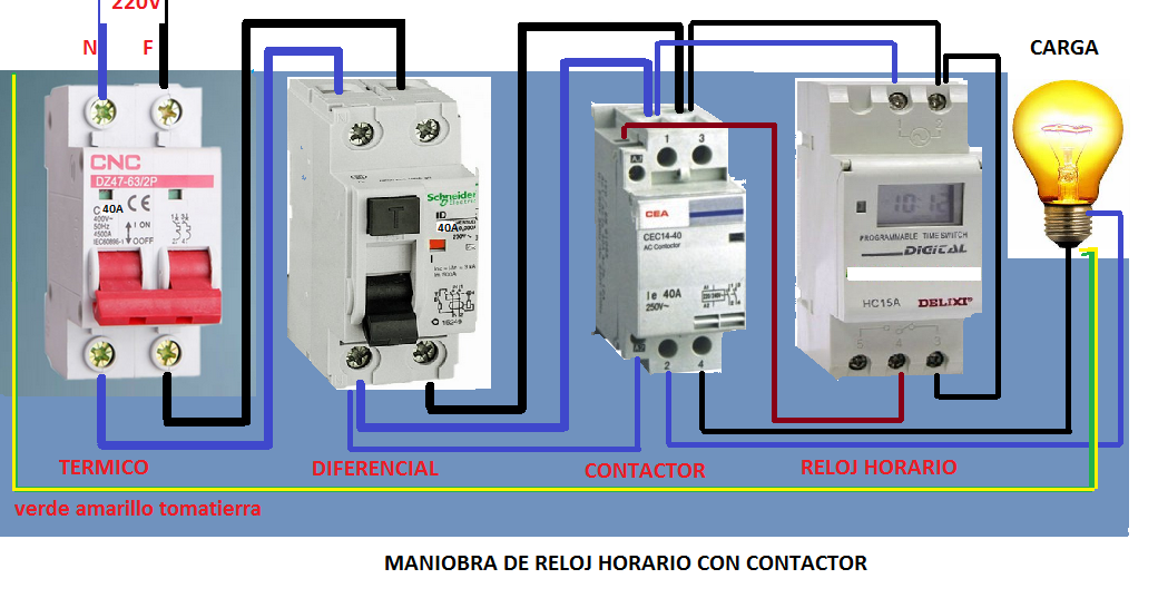 Esquemas eléctricos: MANIOBRA CON CONTACTOR Y RELOJ DIGITAL
