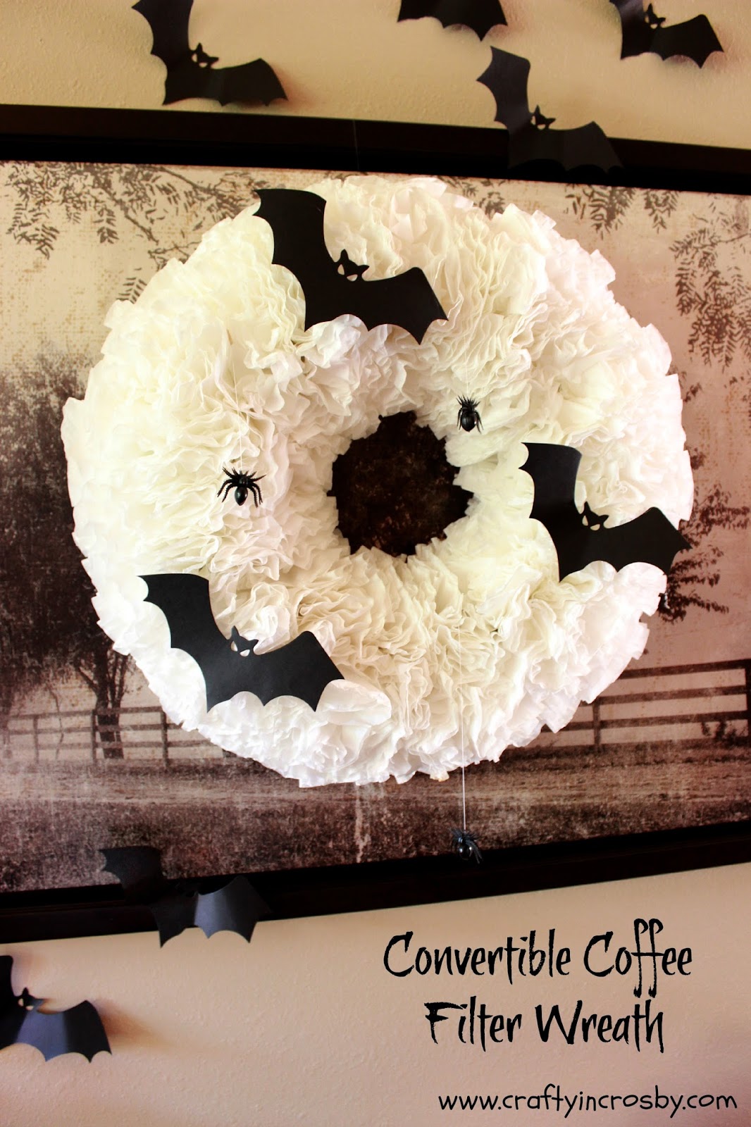 Crafty in Crosby Coffee Filter Wreath All Dressed up for Halloween