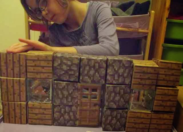 Minecraft paper craft shelter under construction
