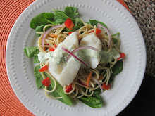 Poached Cod on Cold Noodles with Parsley Wasabe Aioli