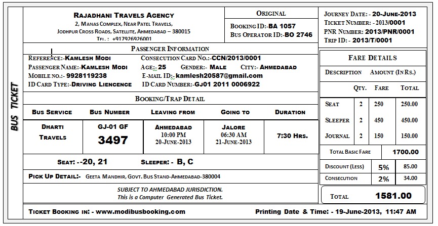 volvo bus ticket format