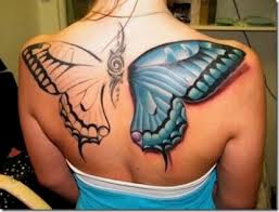 3D BLACK AND BLUE BUTTERFLY TATTOO ON WHOLE BACK