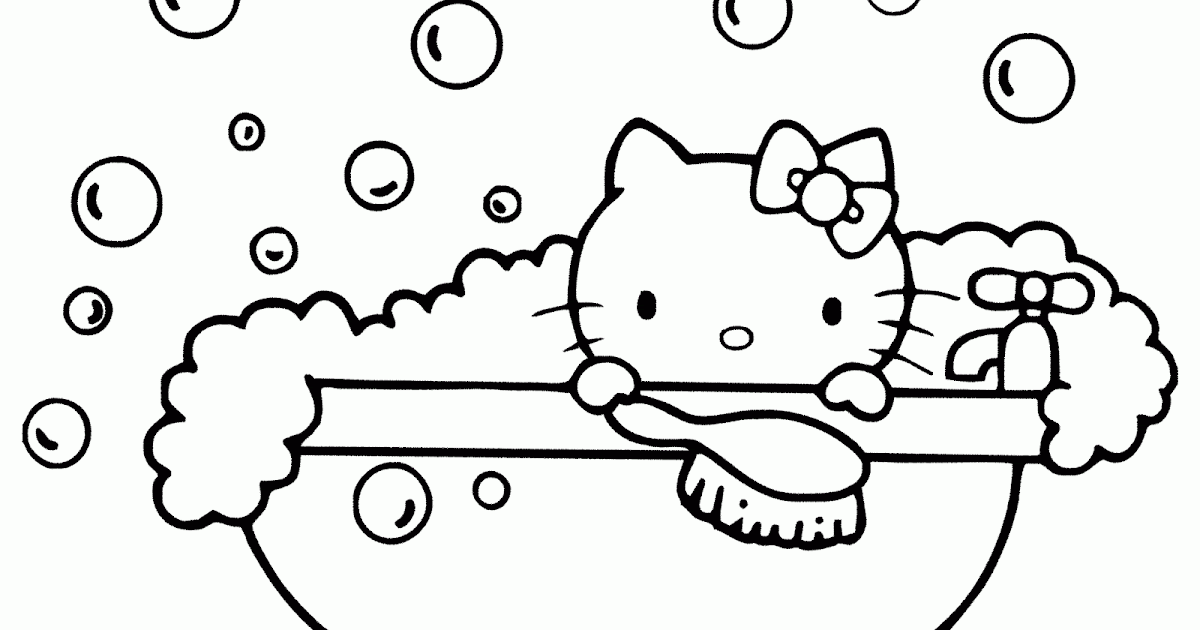 Mewarnai Gambar Hello Kitty Mandi  Contoh Anak PAUD