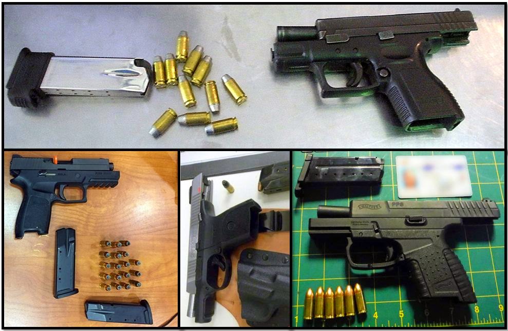 Clockwise from top, firearms discovered at: CVG, LAS, SDF, and ATL